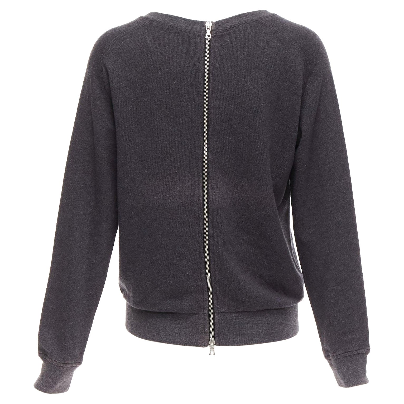 DRIES VAN NOTEN grey cotton blend silver zip back pullover sweater S For Sale