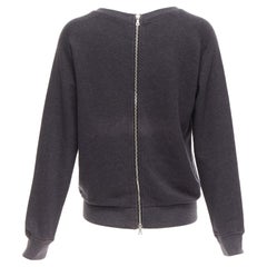 DRIES VAN NOTEN Grauer Pullover aus Baumwollmischung mit silbernem Reißverschluss hinten S