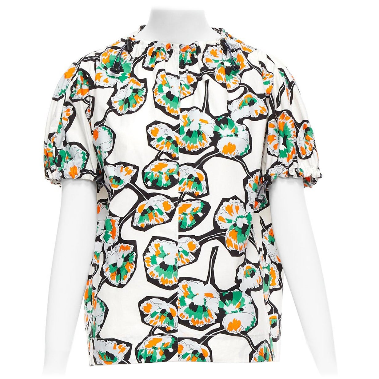 MARNI green orange floral print drawstring loop toggle shirt IT40 S For Sale
