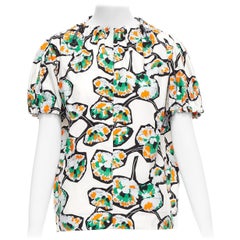 MARNI green orange floral print drawstring loop toggle shirt IT40 S
