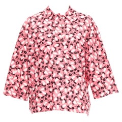 MARNI 100% cotton pink black white feather print boxy shirt IT38 XS