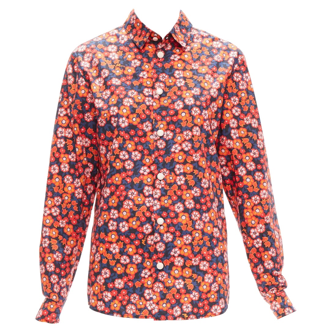 MARNI 100% cotton red blue floral print long sleeve shirt top IT38 XS For Sale