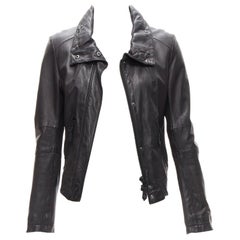 Used ATSURO TAYAMA black sheepskin leather 2 way collar biker jacket US4 S