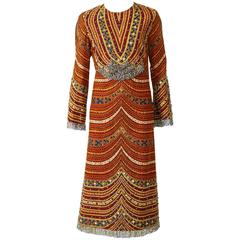 1970s Pirovano Italian Couture Embroidered Beadeds Dress