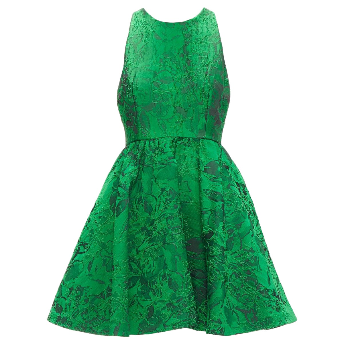 ALICE OLIVIA Tevin green lace jacquard sleeveless flared cocktail dress US0 XS For Sale