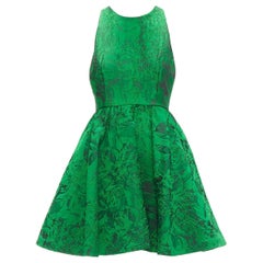 ALICE OLIVIA Tevin green lace jacquard sleeveless flared cocktail dress US0 XS