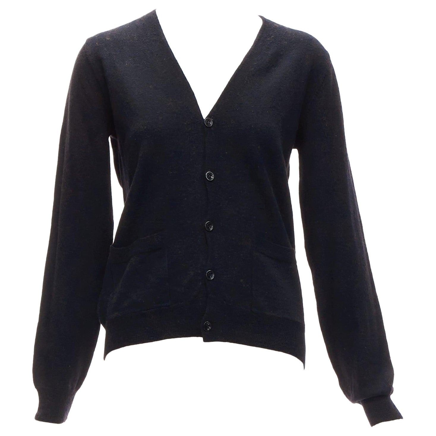DRIES VAN NOTEN 100% merino wool black buttoned cardigan L For Sale