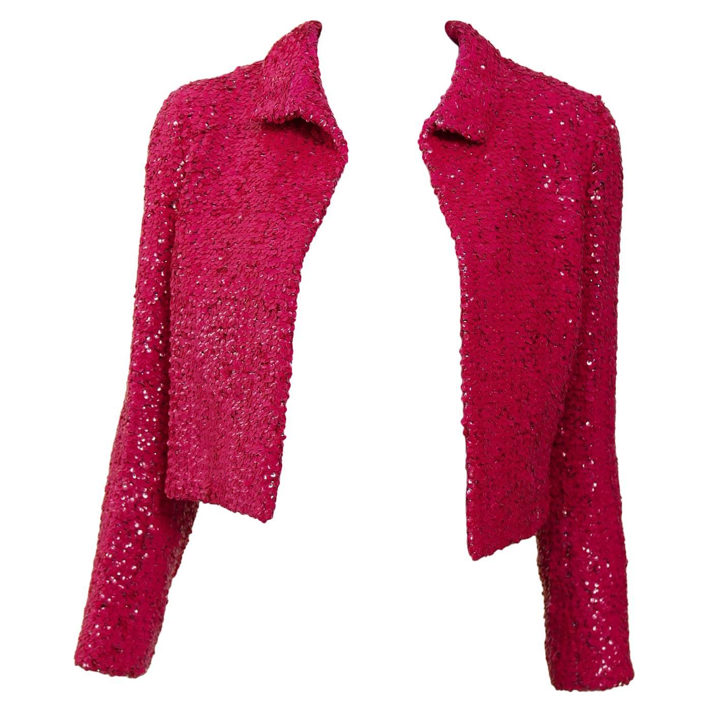1960s CURIEL Italian Couture Shocking Pink Sequins Bolero Jacket
