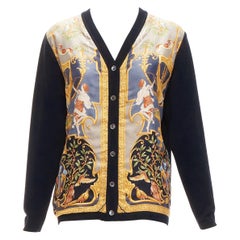 Seltene GUCCI Tom Ford 1995 goldene römische Barockstrickjacke aus schwarzer Seide aus schwarzer Wolle L