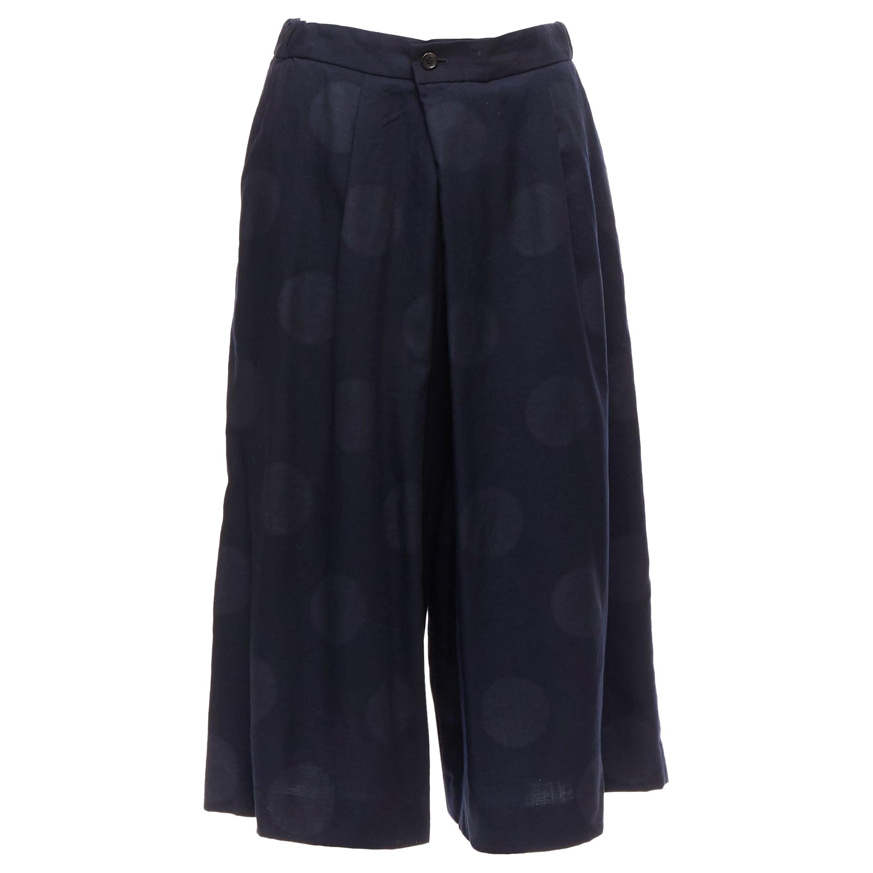 Y'S YOHJI YAMAMOTO Exclusive navy wool polka dots pleated wide pants IT38 XS For Sale