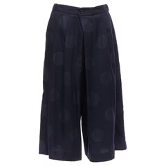 Y'S YOHJI YAMAMOTO Exklusive breite Hose aus marineblauer Wolle mit Tupfen und Falten IT38 XS