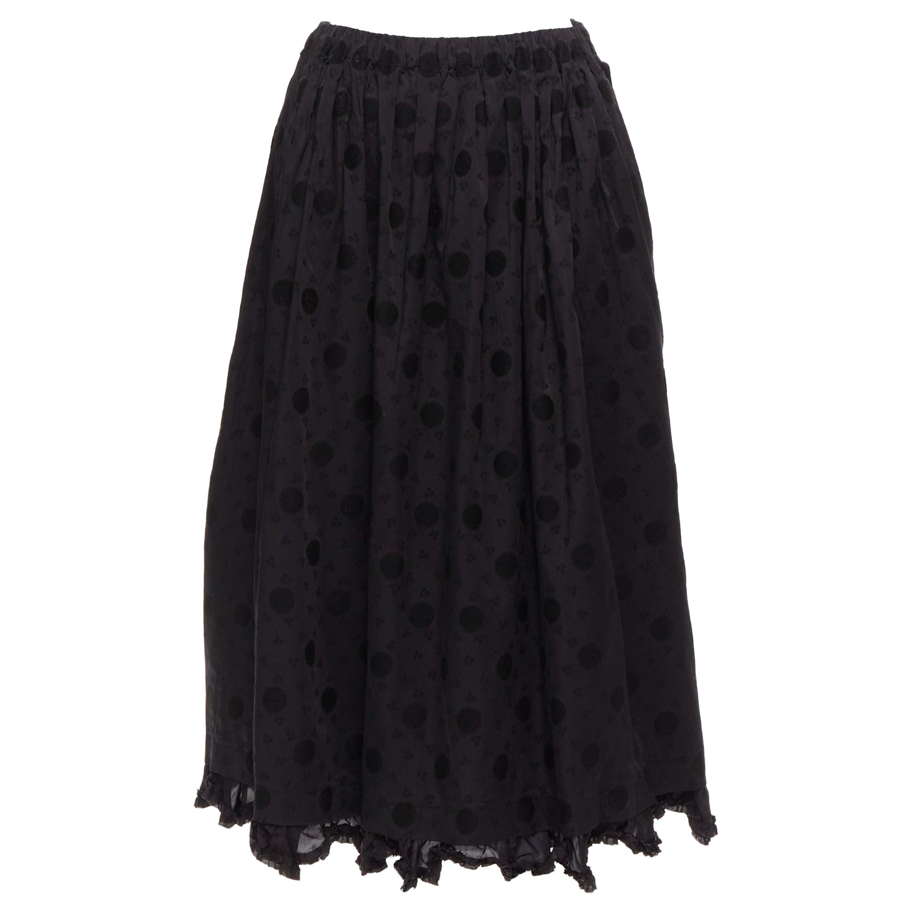 COMME DES GARCONS Tricot 2019 black polka dot jacquard ruffle hem midi skirt S For Sale