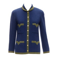 CHANEL Vintage 28931 veste en tweed bleu marine à 4 poches FR36 S