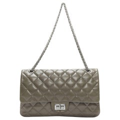 Vintage CHANEL Reissue 2.55 grey calf leather double flap CC chain shoulder bag