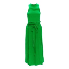 new PROTAGONIST kelly green plisse silk lined tie belt wrap skirt set US0 XS