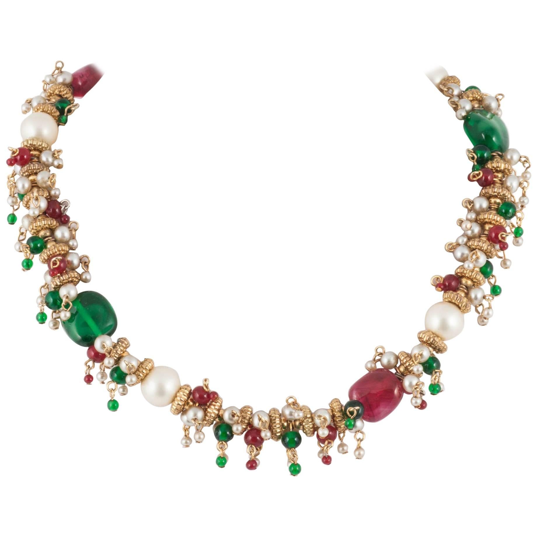 An exquisite handmade Moghul style necklace, Maison Gripoix for Chanel, 1960s. For Sale