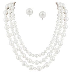 Classic 3 row pearl necklace, with matching drop earrings, 1990s