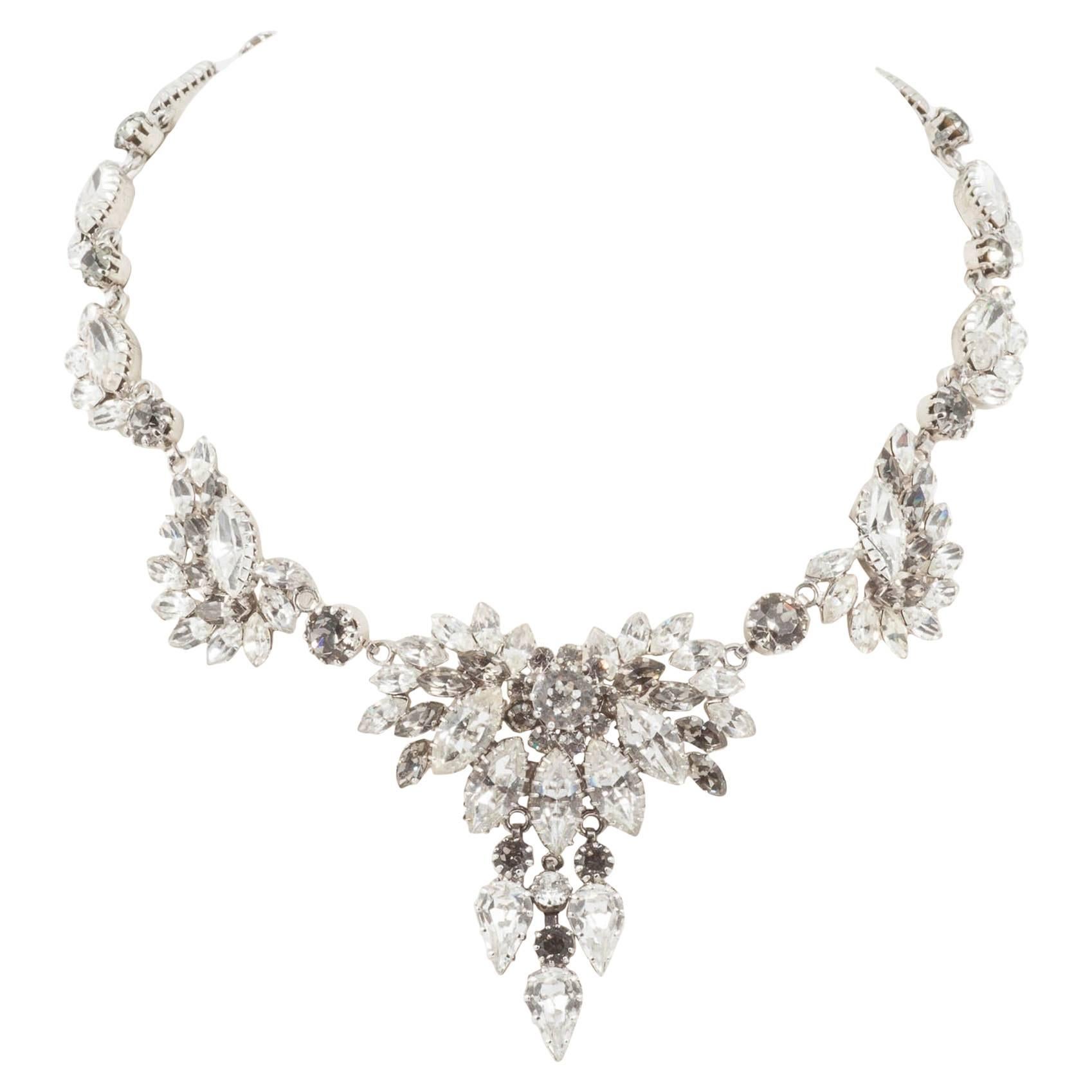 A stylish grey and clear paste festoon necklace, Austria, 1960s For Sale