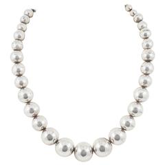 Mexican hand made sterling silver necklace, with graduated balls. 8