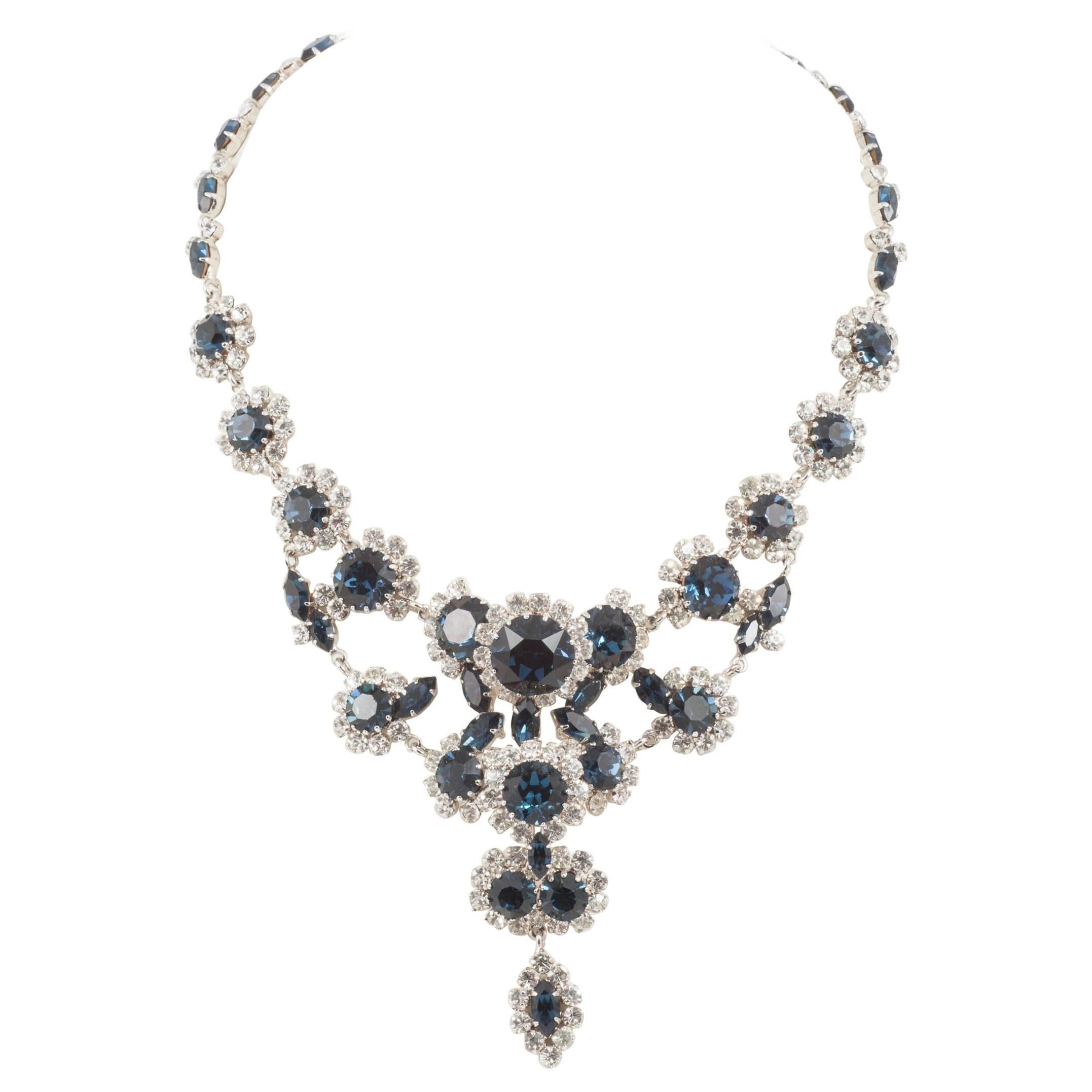 Dynamic sapphire and clear paste necklace, Austria, 1960s