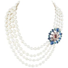 Vintage Chanel multi row baroque pearl necklace, with large poured glass clasp, 1960