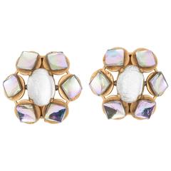 Large opalescent glass earrings, French,1960s 6
