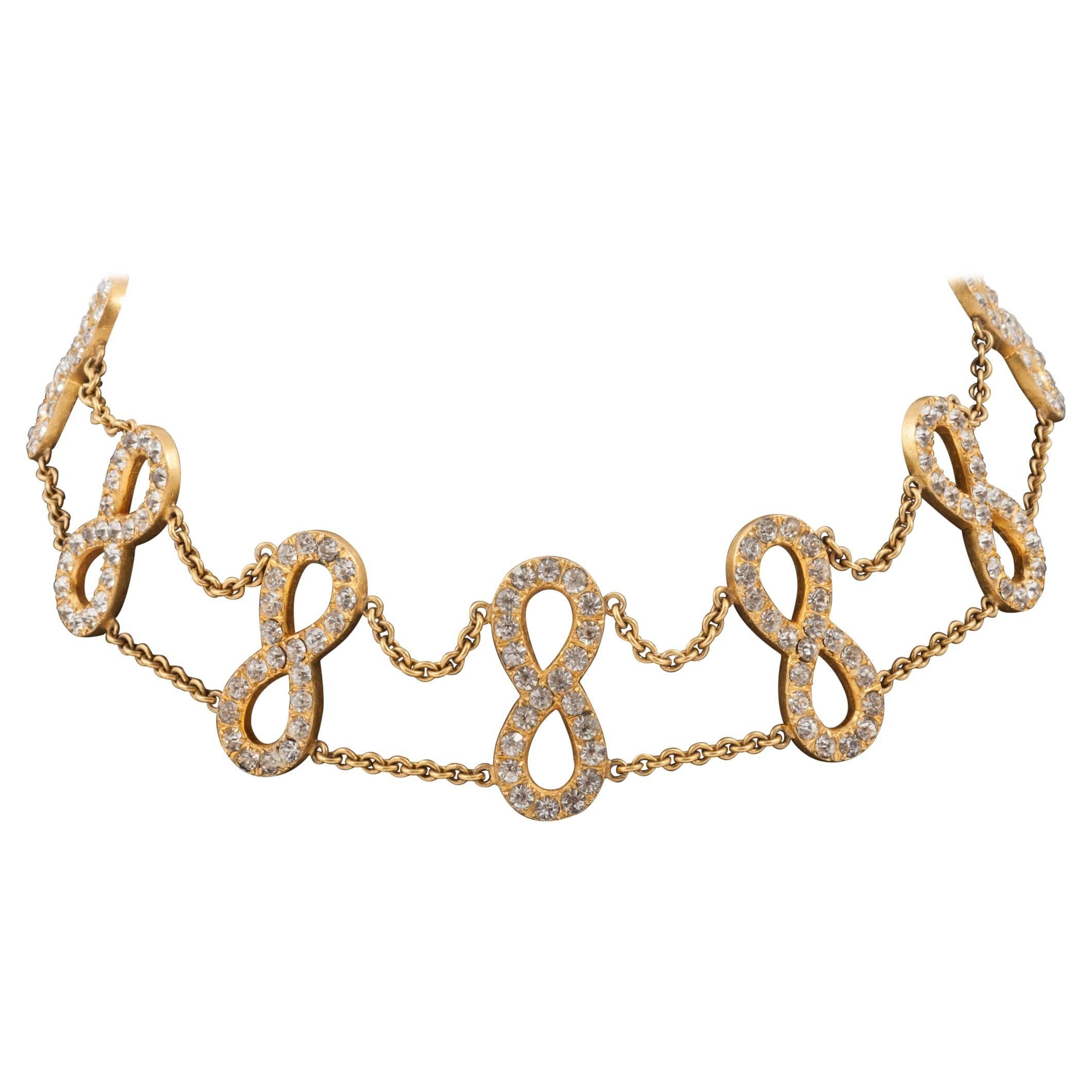 Charming 'figure of eight' design Edwardian gilt and paste choker necklace 