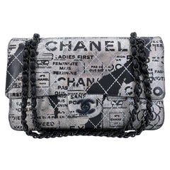 Chanel 2015 Graffiti Newspaper Medium Classic Double Flap Bag So Black 67856
