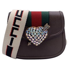 Gucci Brown Leather Crystal Heart Totem Shoulder Bag