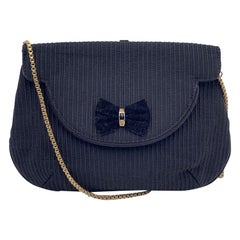 Gucci Retro Black Ribbed Bow Evening Bag with Chain Strap