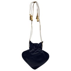 Yves Saint Laurent Vintage Black Satin Spades Evening Drawstring Bag
