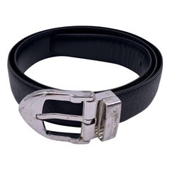 Louis Vuitton Black Taiga Classic Belt Silver Metal Buckle Size 85/34