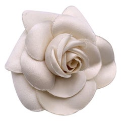 Chanel Vintage White Satin Camellia Camelia Flower Pin Brooch