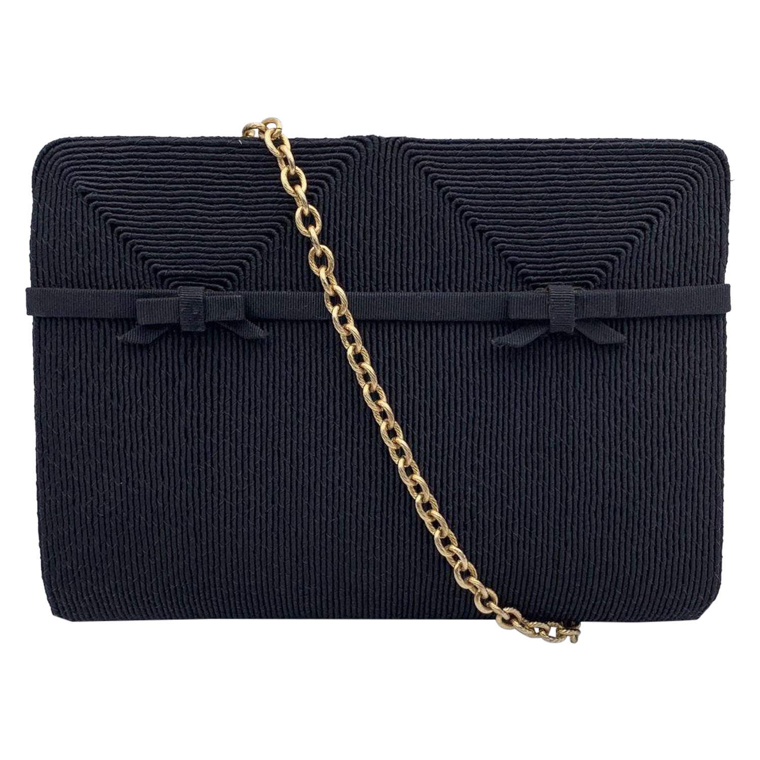 Gucci Vintage Black Fabric Bows Evening Bag with Chain Strap For Sale