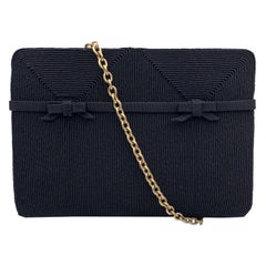 Gucci Vintage Black Fabric Bows Evening Bag with Chain Strap