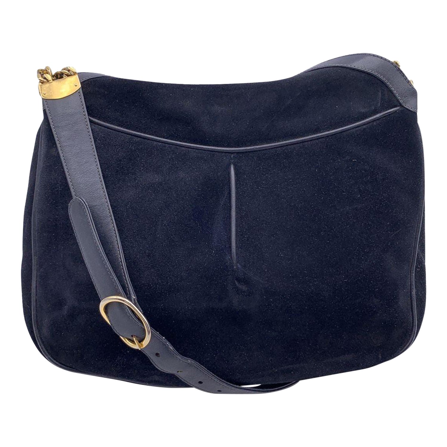 Gucci Vintage Blue Suede and Leather Shoulder Bag For Sale