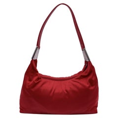 Prada Red Tessuto Nylon Hobo Bag with Leather Strap