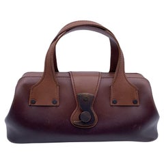 Vintage Gucci Brown Leather Wood Hook Closure Handbag Satchel Bag