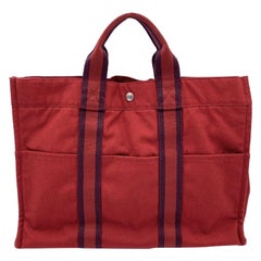 Hermes Paris Vintage Red Canvas Cotton Fourre Tout MM Bag Tote