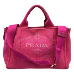 Prada Pink Canvas Small Canapa Logo 2 Way Tote Bag