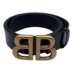 Used Gucci x Balenciaga Hacker Project Black Leather BB Belt Size 95