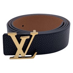 Louis Vuitton Black Beige LV Logo Buckle Reversible Belt Size 110/44