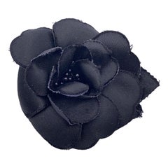 Chanel Vintage Black Silk Flower Brooch Pin Camelia Camellia