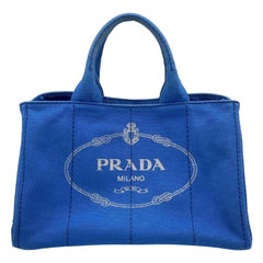Prada Blue Canvas Canapa Logo 2 Way Tote Bag BN2642