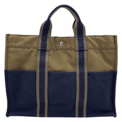 Hermes Paris Vintage Green and Blue Cotton Fourre Tout MM Tote Bag