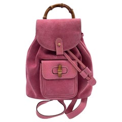 Gucci Retro Pink Suede Bamboo Small Backpack Shoulder Bag