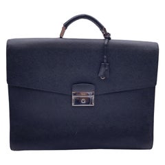 Prada Black Saffiano Leather 3 Gussets Briefcase Work Bag