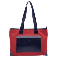 Gucci Red Canvas Nylon Black Leather Tote Shoulder Bag