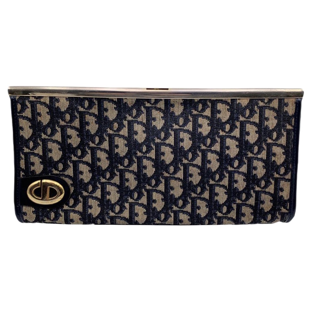 Christian Dior Vintage Blue Oblique Monogram Canvas Clutch Bag