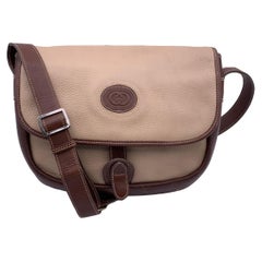 Gucci Vintage Beige and Brown Leather Flap Shoulder Bag
